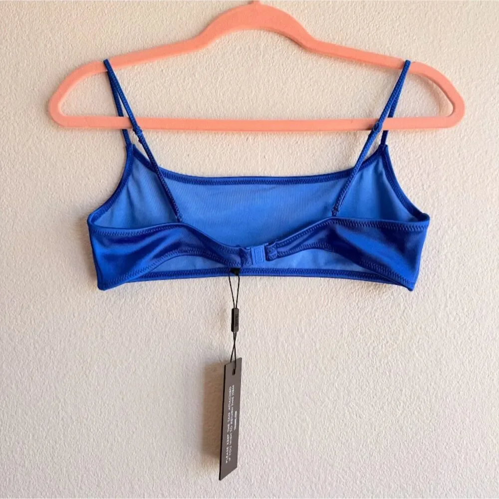 TRIANGL MICA Crop Bikini Top in Shiny Cobalt Blue Stretch Satin size M NWT